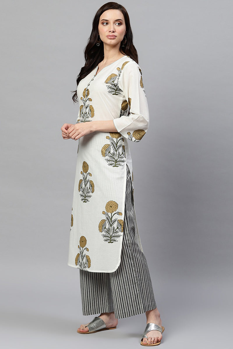   Off White Function Wear Printed Fancy Kurta And Palazzo 