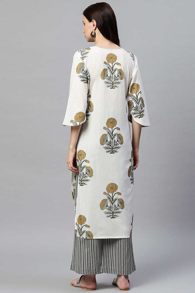   Off White Function Wear Printed Fancy Kurta And Palazzo 