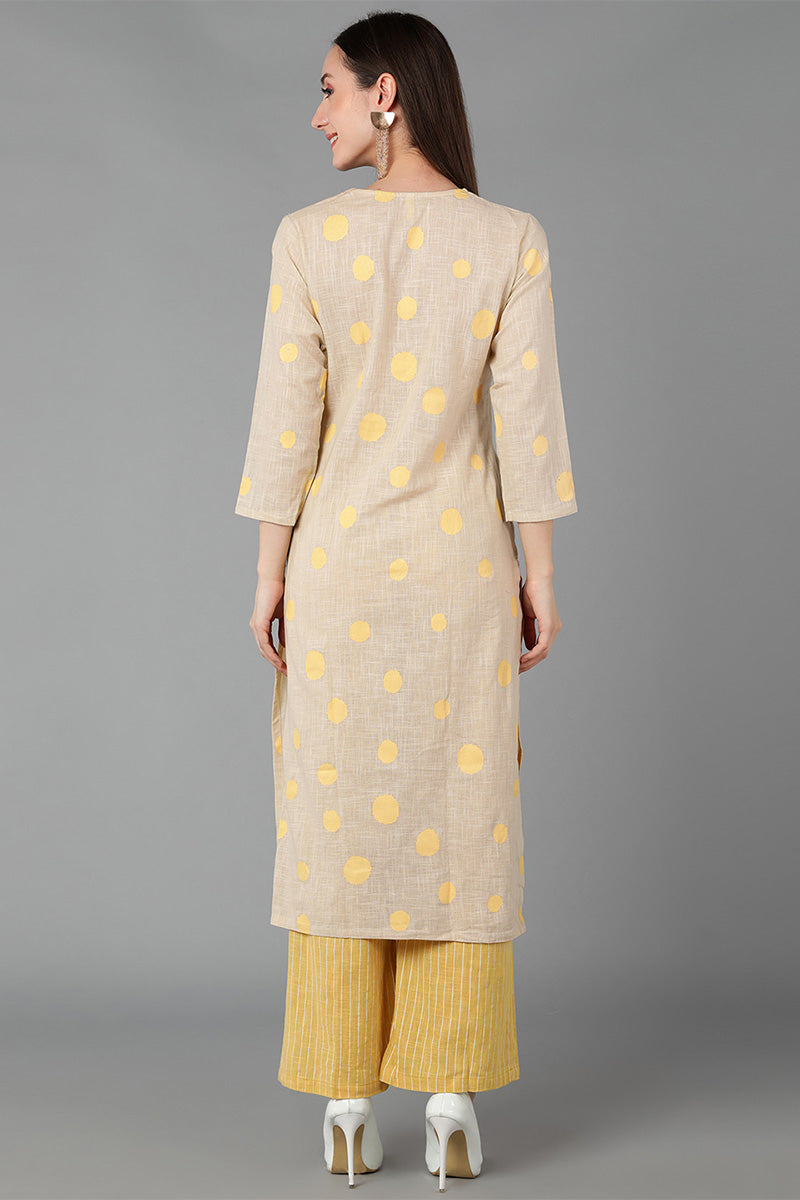  Women Beige Pure Cotton Printed Kurta Trousers 