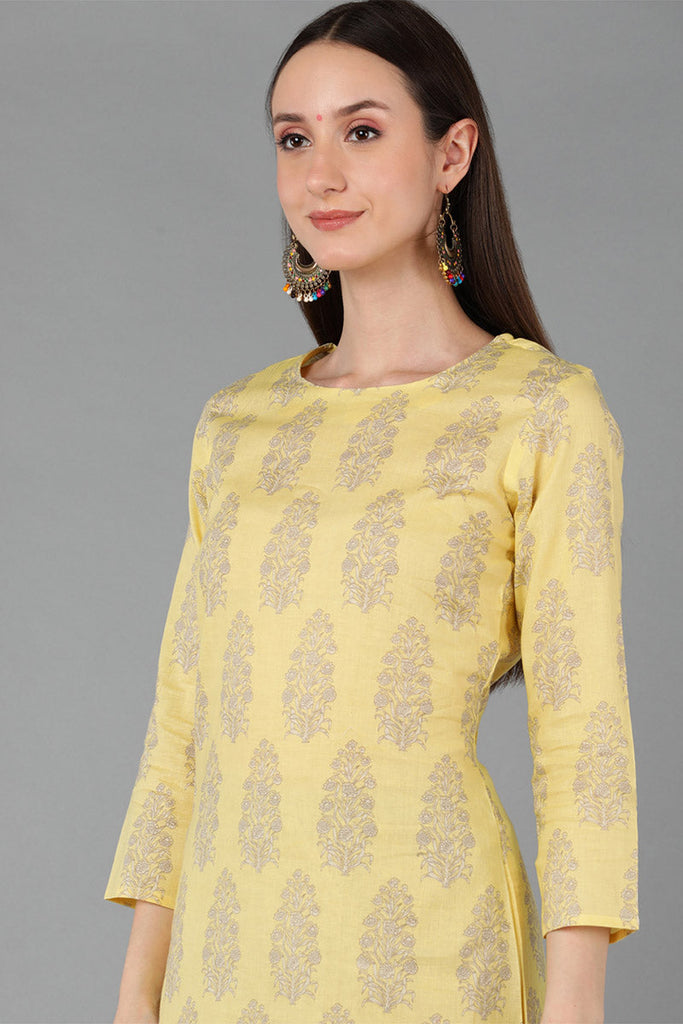  Women Yellow Pure Cotton Printed Kurta Palazzos 