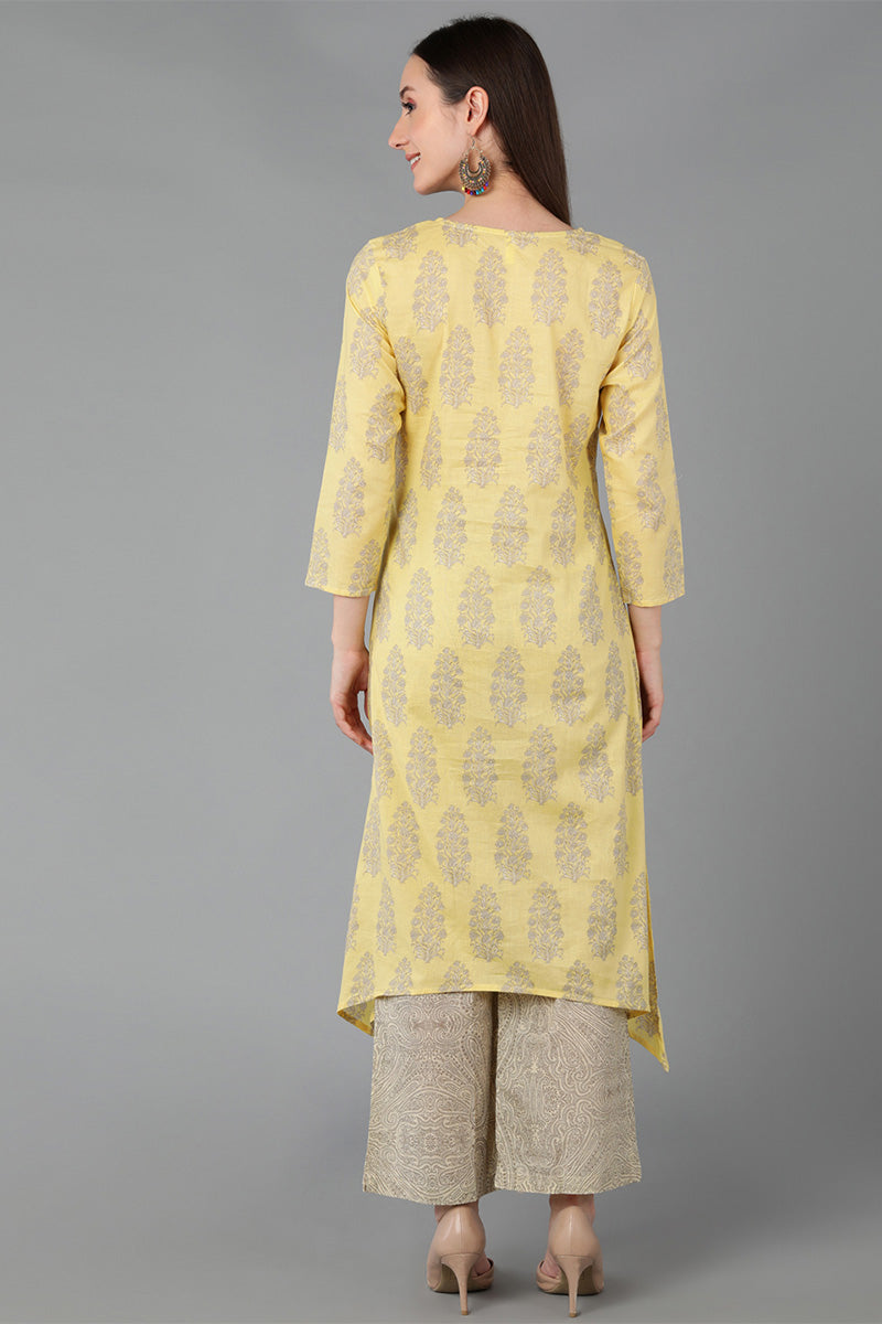  Women Yellow Pure Cotton Printed Kurta Palazzos 