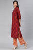 Red Cotton Floral Straight Kurta Set VKSET1073