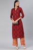 Red Cotton Floral Straight Kurta Set VKSET1073