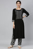  Women Black Grey Yoke Design Kurta with Trousers Set