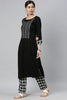  Women Black Grey Yoke Design Kurta with Trousers Set