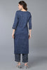 Navy Blue Cotton Straight Kurta Set VKSET1179