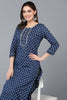 Navy Blue Cotton Straight Kurta Set VKSET1179