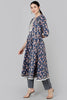  Women Navy Blue Printed Kurta With Trousers