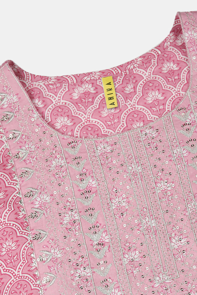  Women Pink Printed Kurta With Trousers