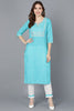  Women Blue Pure Cotton Kurta Trousers NA 