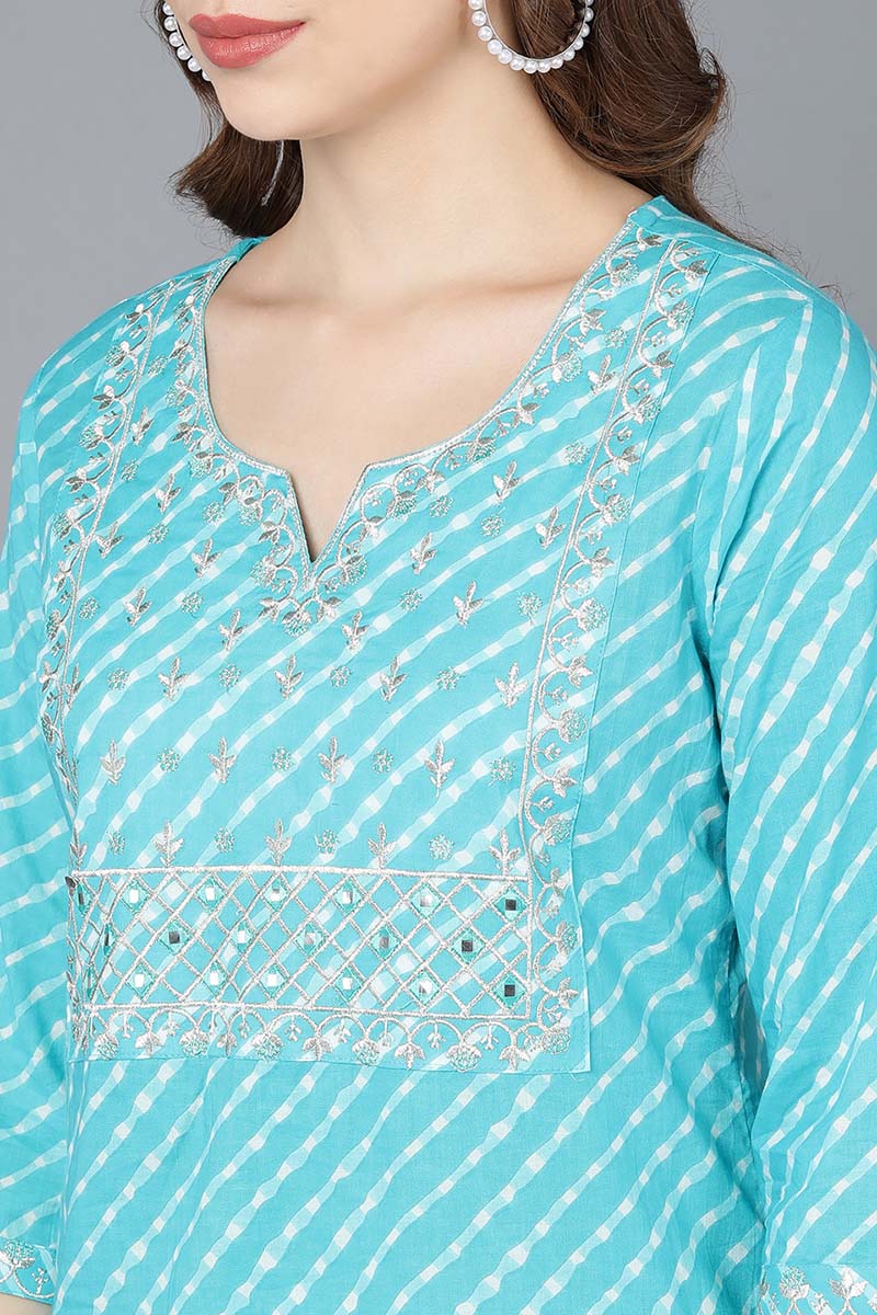  Women Blue Pure Cotton Kurta Trousers NA 