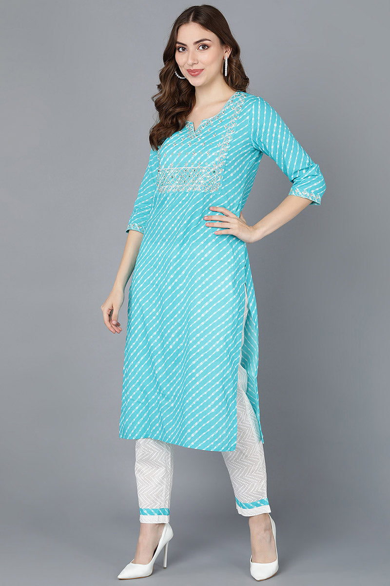  Women Blue Pure Cotton Kurta Trousers NA 