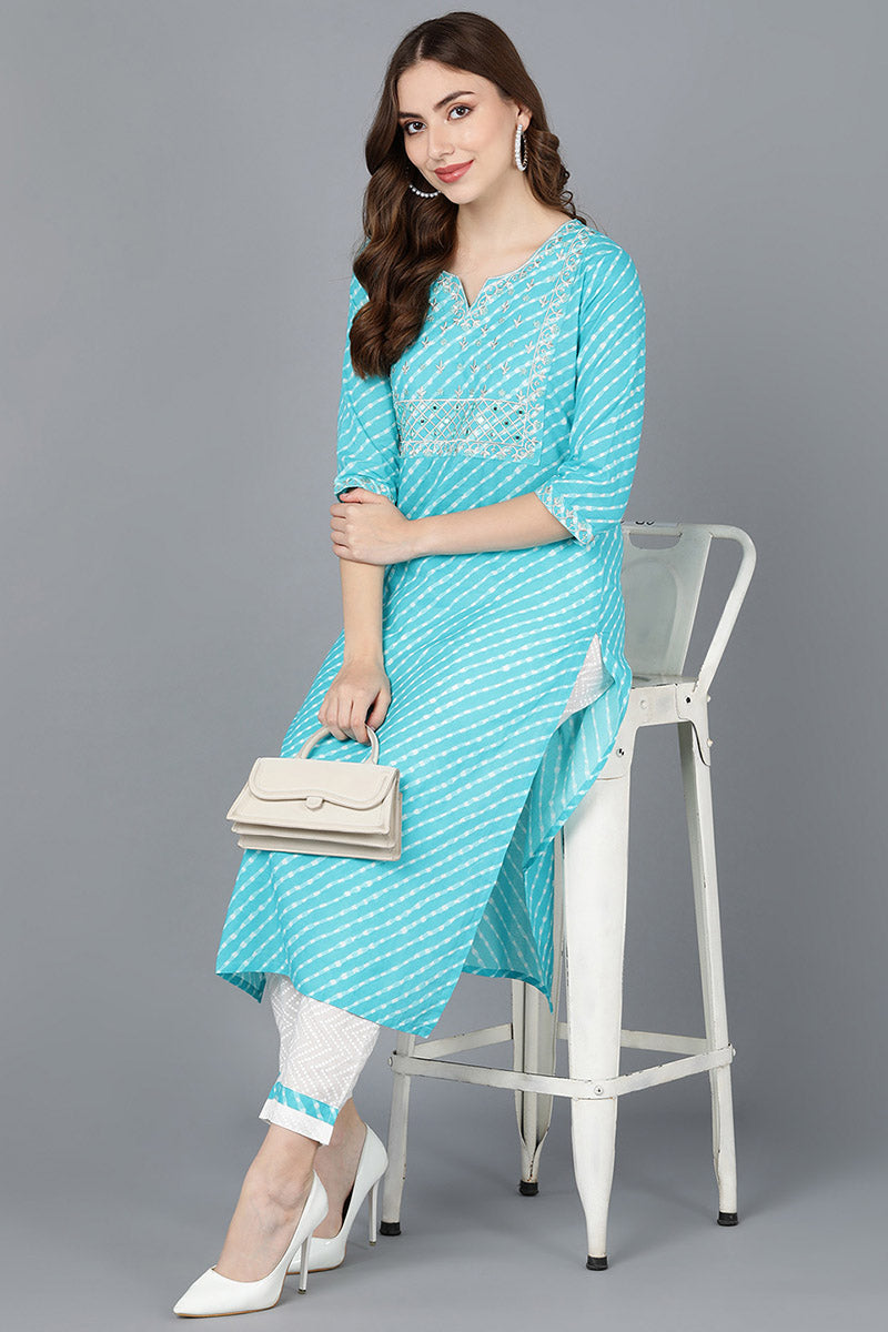  Women Blue Pure Cotton Kurta Trousers NA 