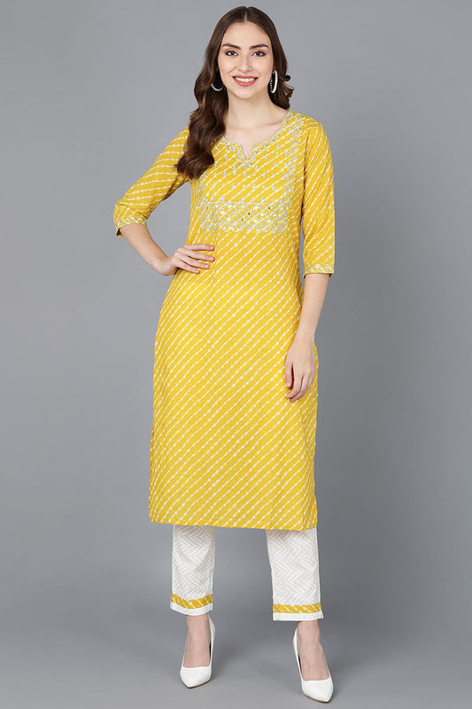  Women Yellow Pure Cotton Kurta Trousers NA 