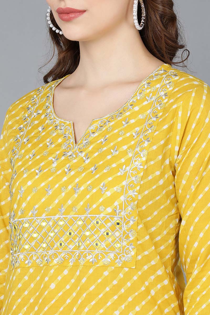  Women Yellow Pure Cotton Kurta Trousers NA 