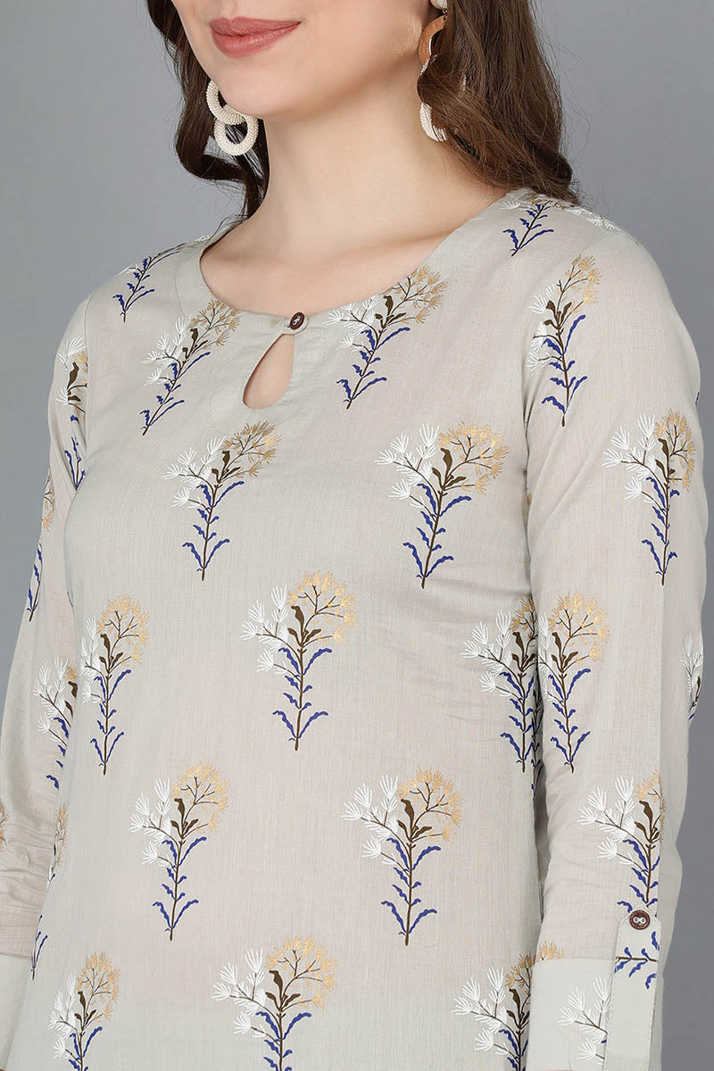  Women Beige Printed Kurta With Palazzos 