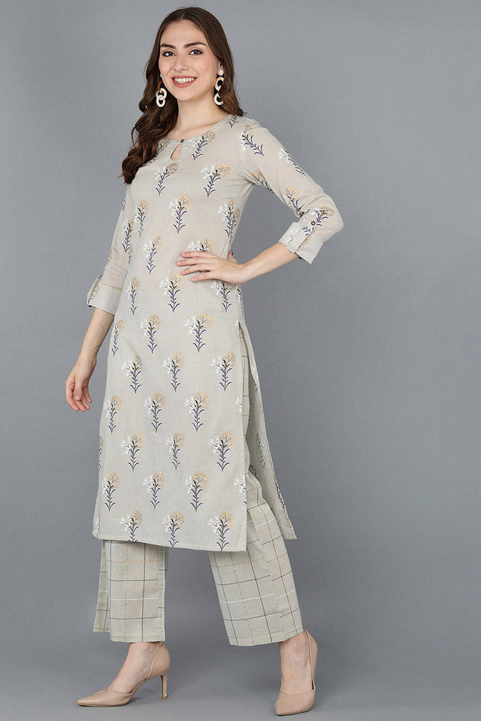  Women Beige Printed Kurta With Palazzos 