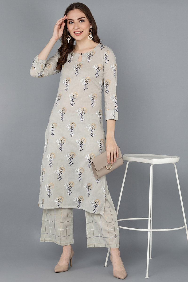  Women Beige Printed Kurta With Palazzos 