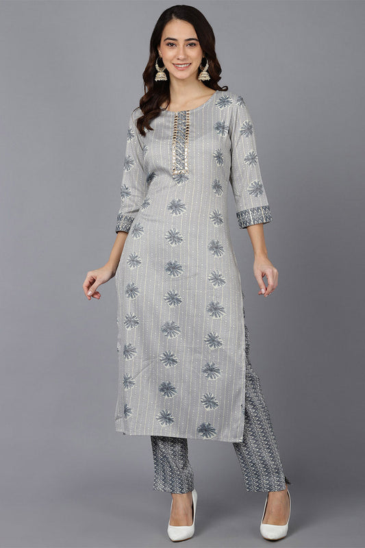  Women Grey Cotton Blend Kurta Trousers