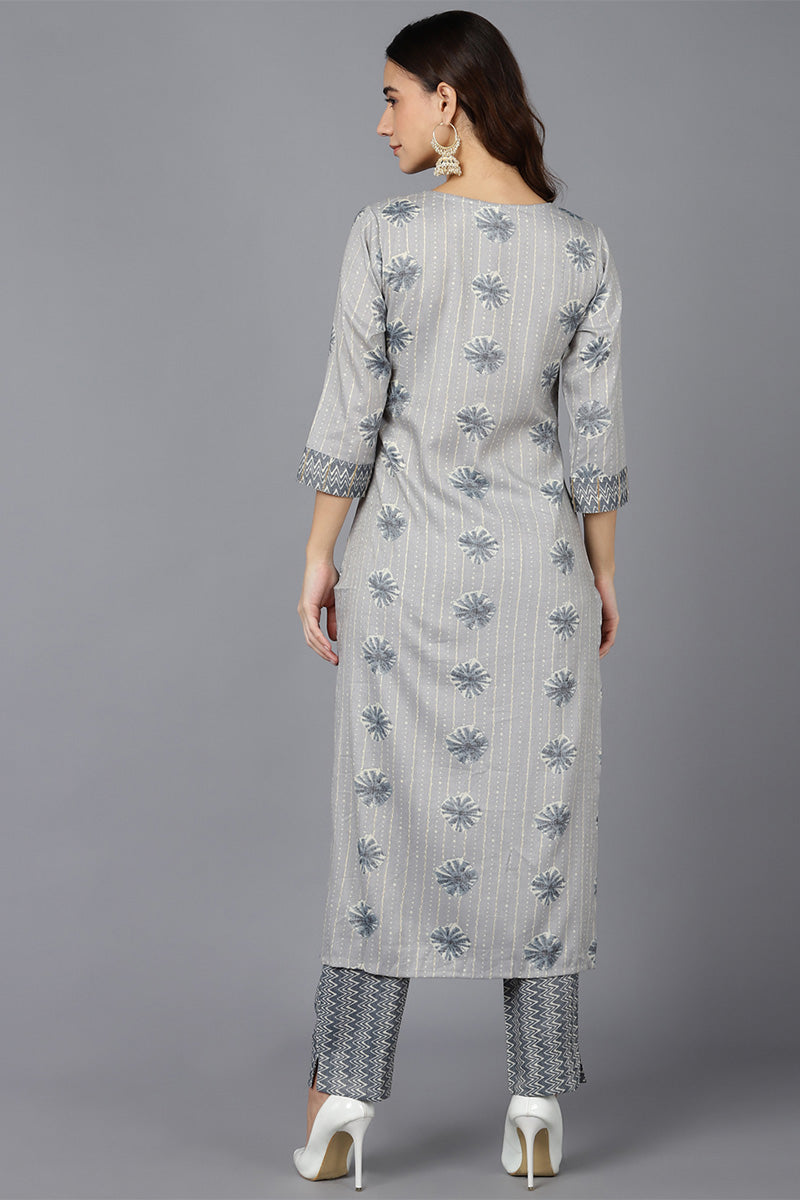  Women Grey Cotton Blend Kurta Trousers