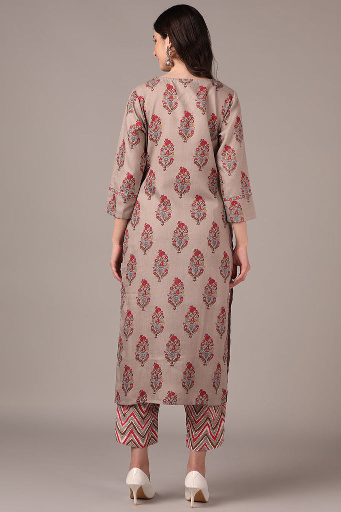 Grey Rayon Blend Floral Printed Straight Kurta Set VKSET1424