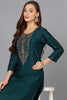 Silk Blend Bottle Green Embroidered Kurta With Pant VKSET1431