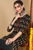 Cotton Blend Blend Black Ikat Printed Straight Kurta With Pant VKSET1437