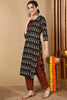 Cotton Blend Blend Black Ikat Printed Straight Kurta With Pant VKSET1437