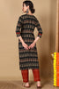 Cotton Blend Blend Black Ikat Printed Straight Kurta With Pant VKSET1437