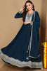 Teal Blue Georgette Solid Yoke Design Anarkali Kurta Dupatta Set VKSET1473