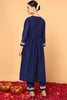 Navy Blue Silk Blend Solid Embroidered Flared Kurta Set VKSET1483