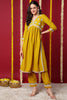 Yellow Silk Blend Solid Embroidered Flared Kurta Set VKSET1484