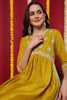 Yellow Silk Blend Solid Embroidered Flared Kurta Set VKSET1484