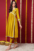 Yellow Silk Blend Solid Embroidered Flared Kurta Set VKSET1484