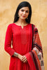   Red Color Cotton Fabric Printed Fancy Kurta And Palazzo Dupatta Set