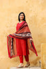   Red Color Cotton Fabric Printed Fancy Kurta And Palazzo Dupatta Set