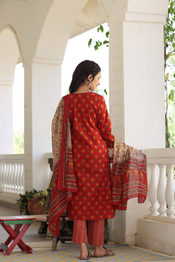  Women Maroon Brown Printed Kurta with Trousers Dupatta