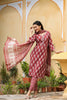   Maroon White Cotton Fabric Printed Fancy Kurta And Palazzo