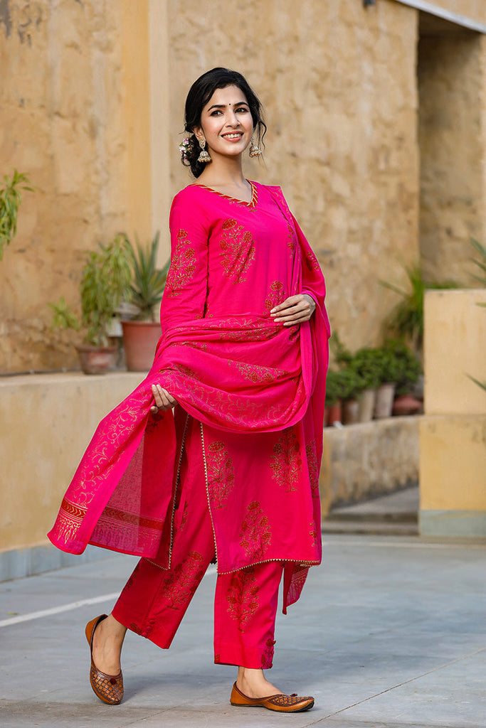   Pink Ethnic Motifs Printed Regular Pure Cotton Kurta