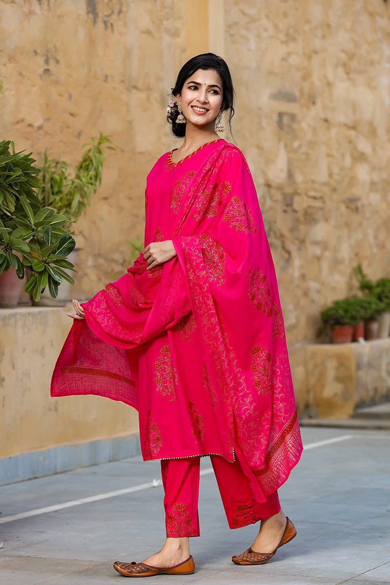   Pink Ethnic Motifs Printed Regular Pure Cotton Kurta