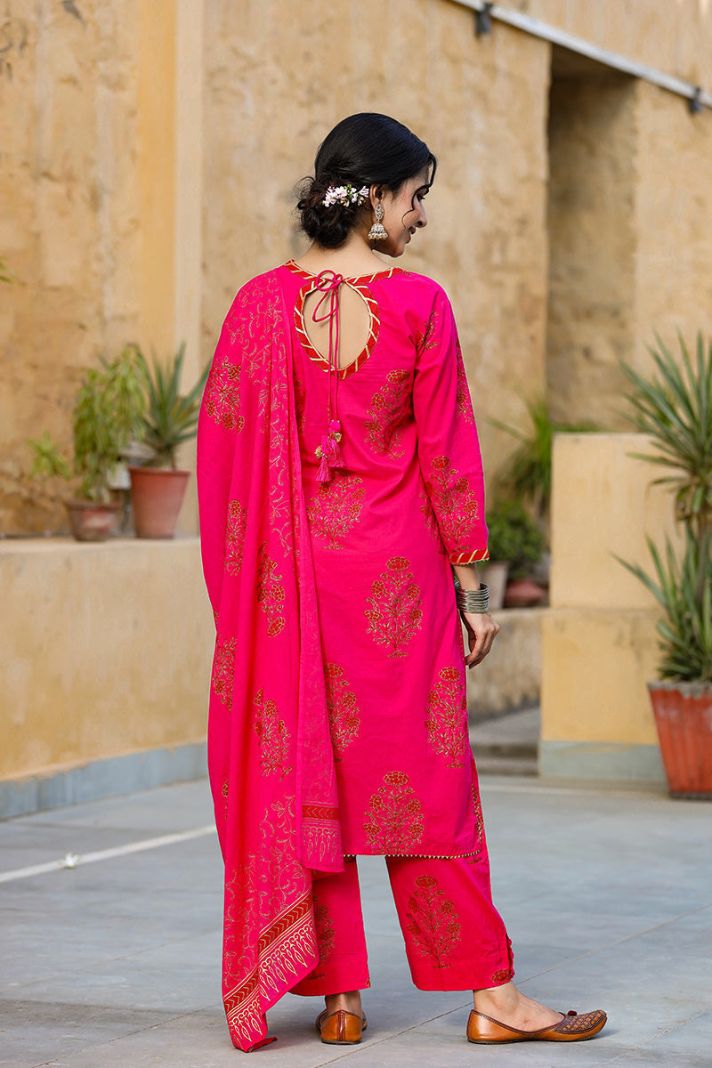   Pink Ethnic Motifs Printed Regular Pure Cotton Kurta