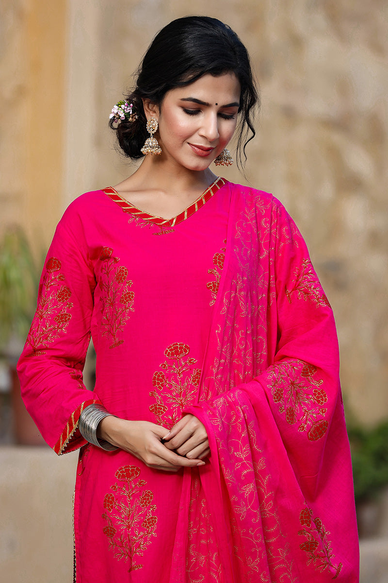   Pink Ethnic Motifs Printed Regular Pure Cotton Kurta