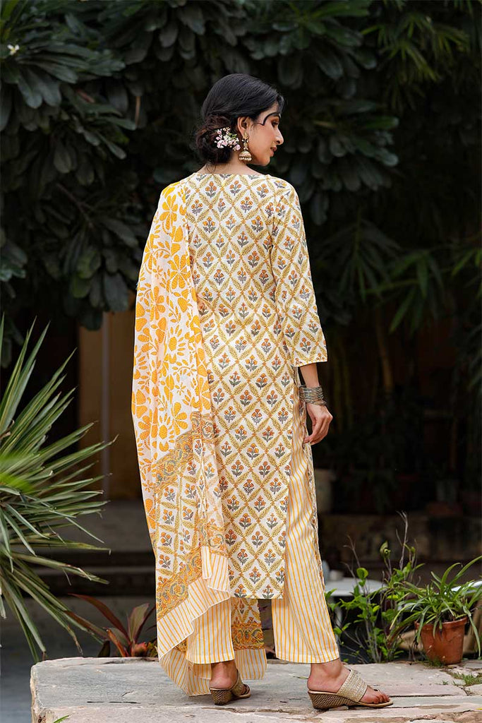   Yellow Ethnic Motifs Printed Regular Pure Cotton Kurta Set