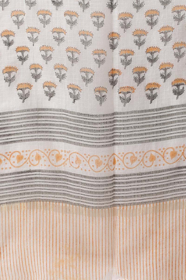   Cotton White Ethnic Motifs Printed Straight Kurta Palazzo Dupatta Set