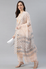   Cotton White Ethnic Motifs Printed Straight Kurta Palazzo Dupatta Set