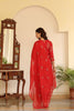  Women Cotton Red Embroidered Work Straight Kurta Pant Dupatta Set