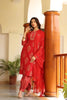  Women Cotton Red Embroidered Work Straight Kurta Pant Dupatta Set