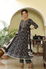  Women Black White Printed Sequinned Pure Cotton Kurta with Trousers Dupatta