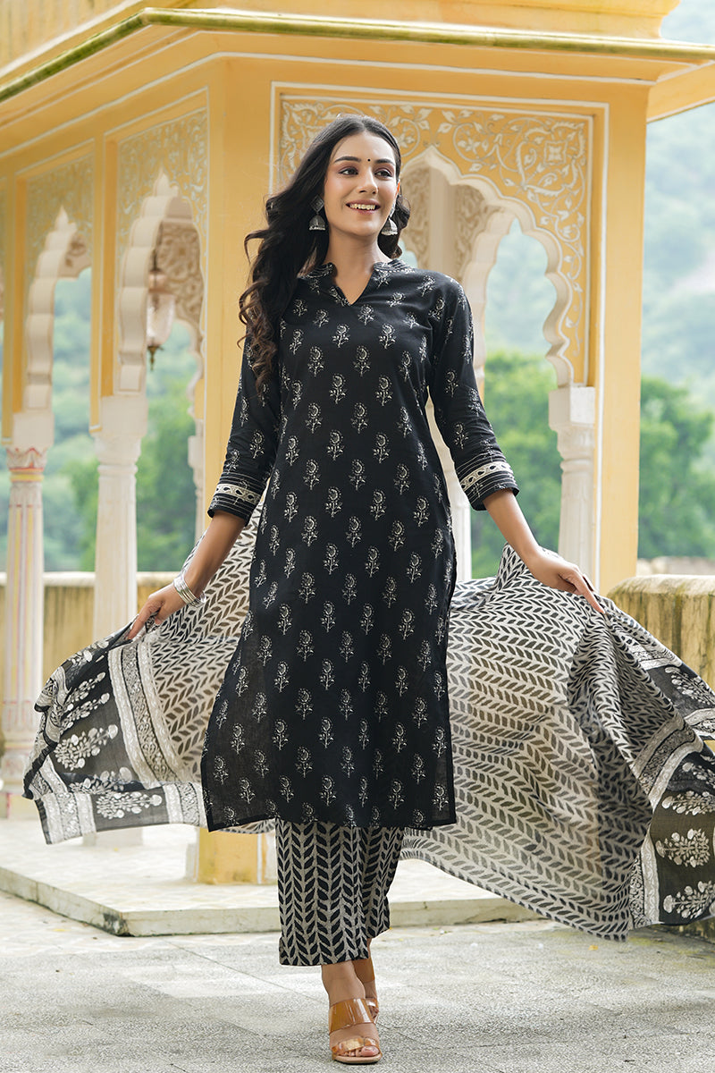 Cotton Kurta With Trousers Dupatta