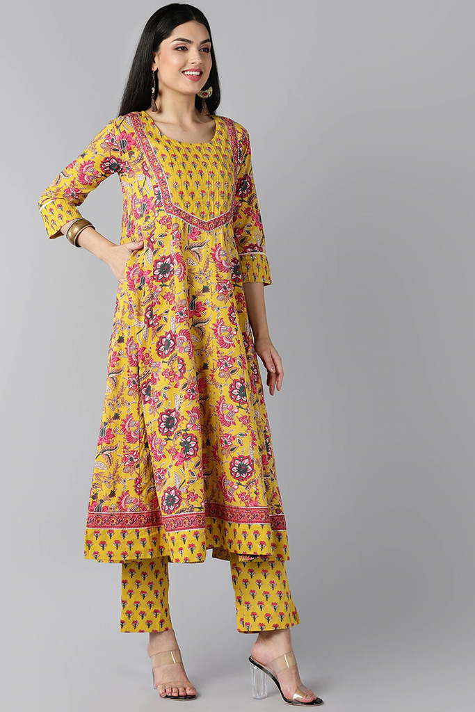  Women Yellow Ethnic Motifs Printed Regular Pure Cotton Kurta